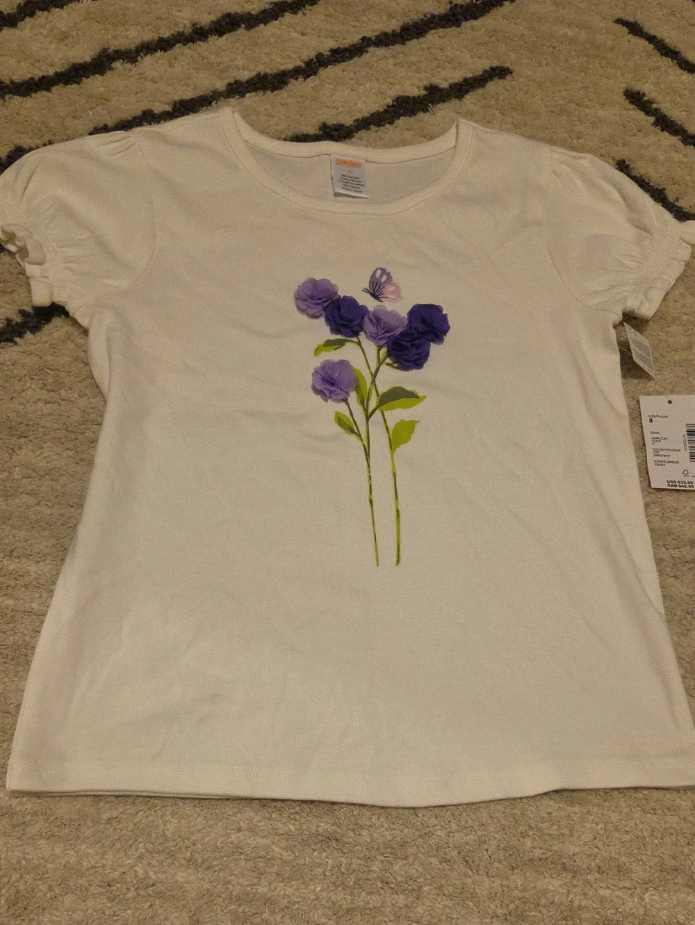 Gymboree Cream Tee with Purple Floral Applique